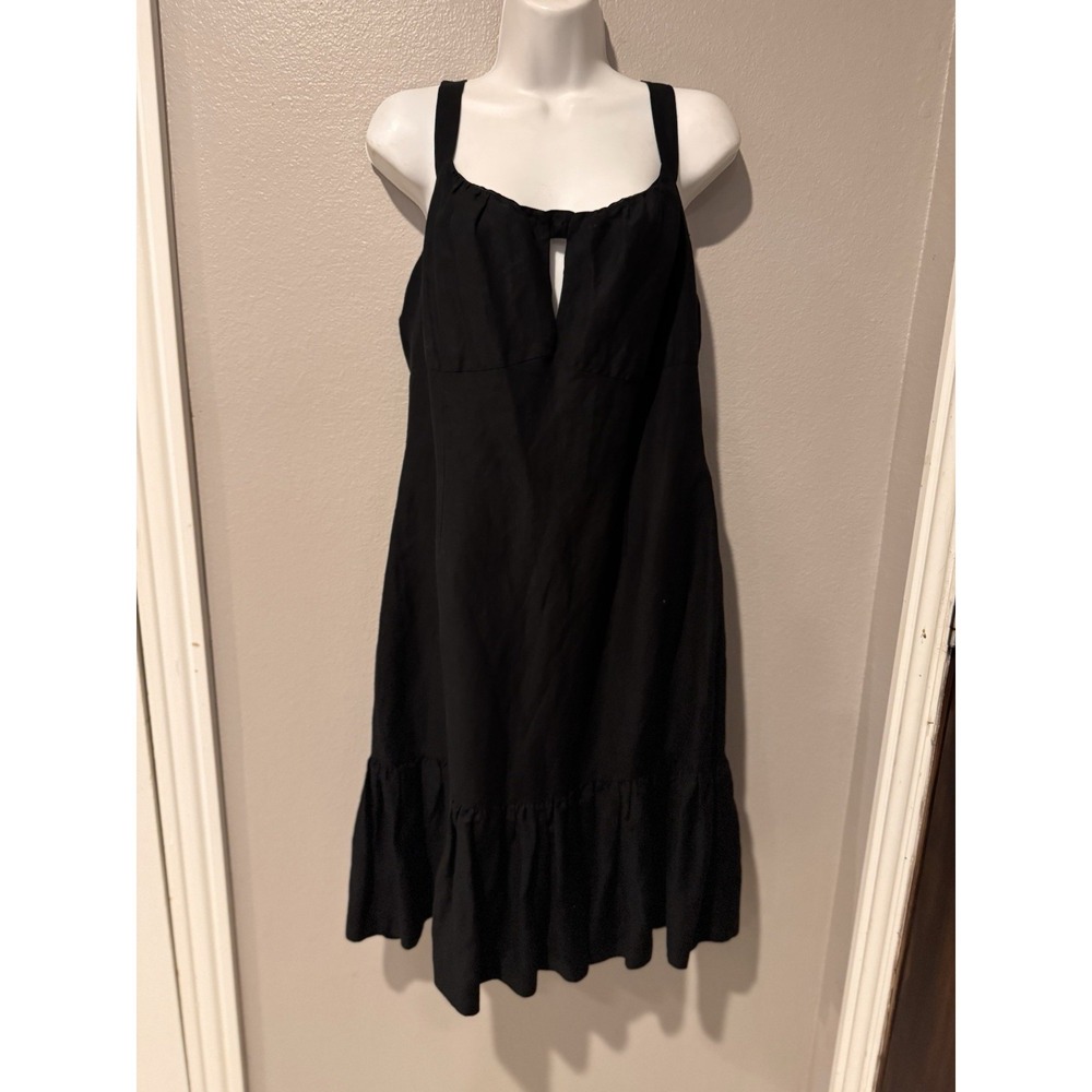 Michael Kors Linen Dress Black Sz 12 Key Hole resort luxury Sleeveless summer